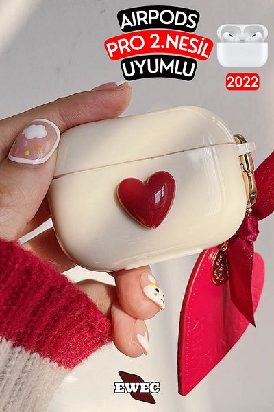 EWEC Airpods Pro 2Generation Compatible Heart Protective Case, Shockproof Clasp Silicone Case