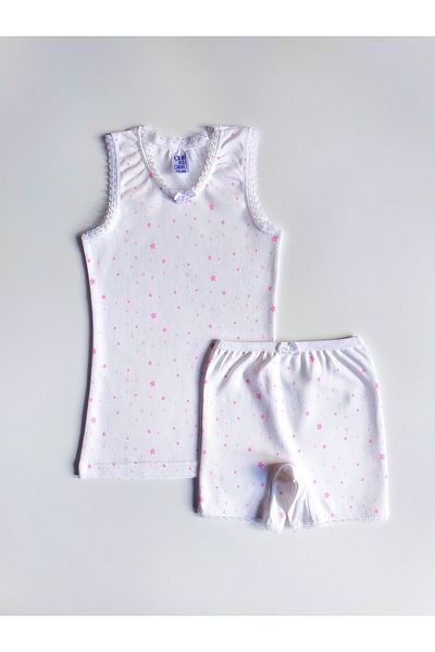 ÇebiKids Girl's 100% Cotton Undershirt-Cuffed Panties Set