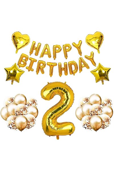 Bkmc 2 Year Old Gold Happy Balloon Set