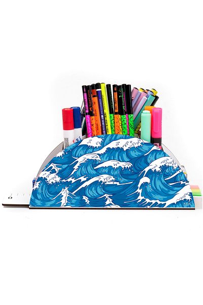 kutuTR Wooden Vip Pattern Series Rainbow Ruled Desktop Pen Holder Organizer Assembled Boxed