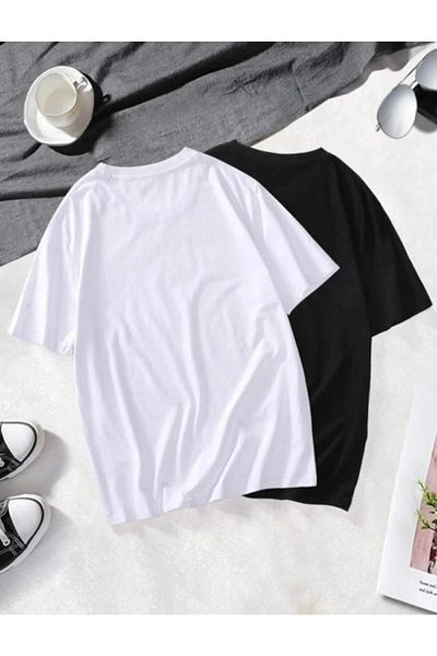 DEEPSENCE Ανδρικό μπλουζάκι Oversize Basic 2 Pack Μαύρο Λευκό