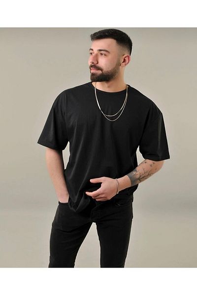 Josette Μπλουζάκι Unisex Black Plain Crew Neck Oversize