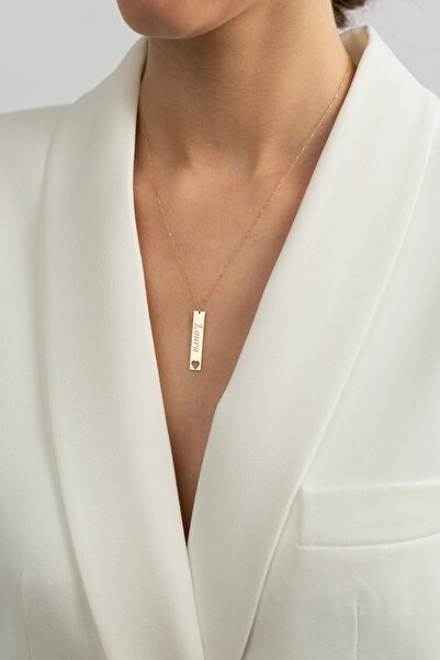 CAN SİLVER 925 Ayar Gümüş Kolye Altın Kaplama Kalp Gümüş Isimli Kadın Kolye