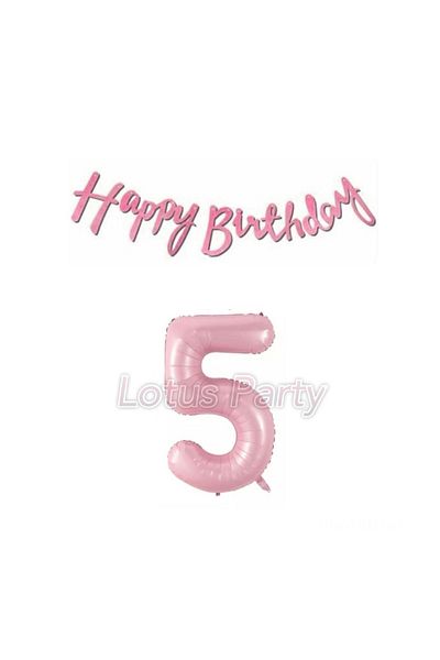 LOTUS PARTY 5 Year Old Pink Happy Birthday Text - 1 Pink Number Foil Balloon