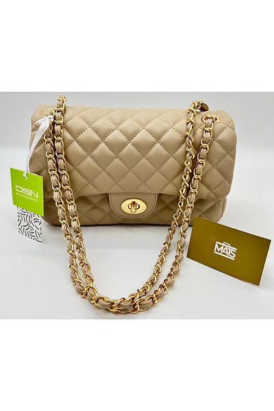 DSN Quilted Chain Strap Evening Dress and Daily Hand & Shoulder Bag Mink
