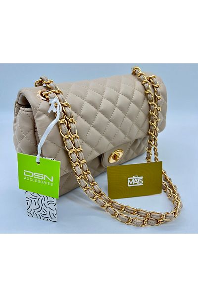DSN Quilted Chain Strap Evening Dress and Daily Hand & Shoulder Bag Mink