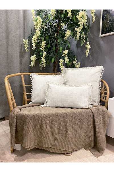 Realhomes 3'lü Handmade Natural %100 Organik Pamuklu 4 Kenar Püsküllü Kırlent...