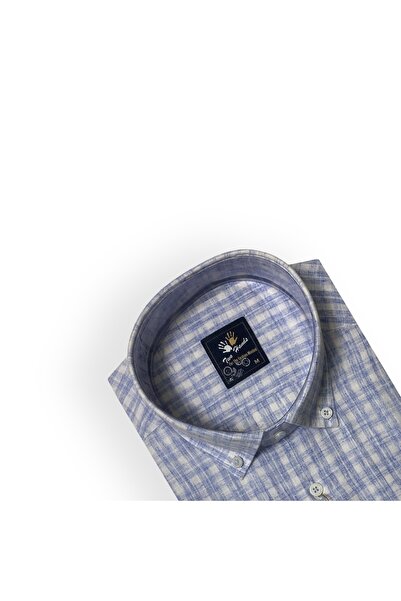 TWO HANDS Чоловіча класична сорочка з коротким рукавом, двома кишенями, картатим візерунком, з бавовняної тканини, синя, розмір 441