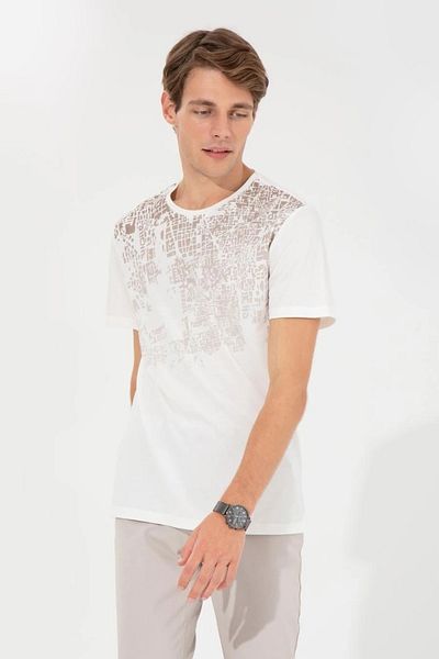 Pierre Cardin Μπλουζάκι Ecru Slim Fit Crew Neck