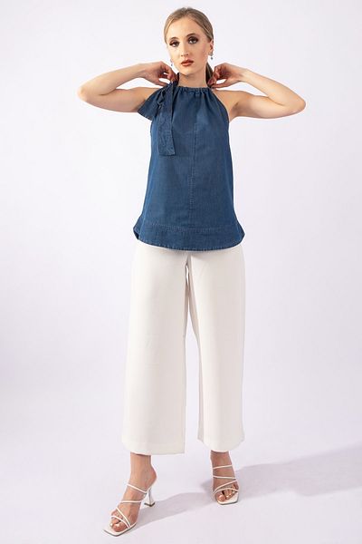 Bold & Young Women's Indigo Blue Halter Neck Slim Denim Tunic