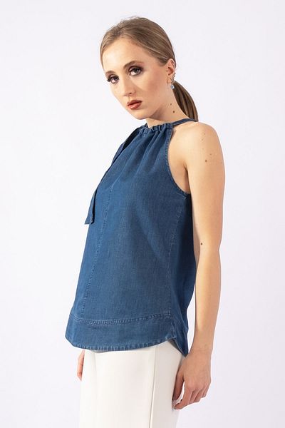 Bold & Young Women's Indigo Blue Halter Neck Slim Denim Tunic