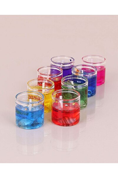 HomeFuture Dekoratif Mini Boy 8'li Jel Mum Tealight Dumansız Alevli Sarı Mum ...