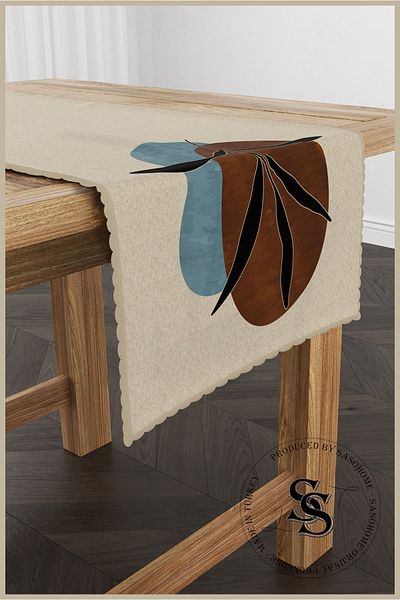 SasoHome Μοντέρνο Sürreal Flowers Designed Leaf Pattern Ψηφιακό τυπωμένο διακοσμητικό δρομέα