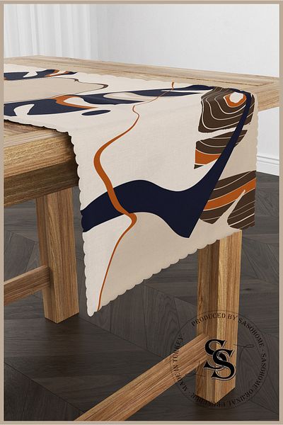 SasoHome Γεωμετρικό Navy Blue Surrealist Μοντέρνα Σχήματα Μοτίβο Ψηφιακό Εκτυπωμένο Διακοσμητικό Δρομέα