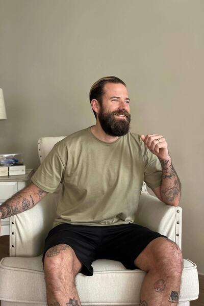 Pijamaevi Khaki Top Black Bottom Men's Pajama Set with Shorts