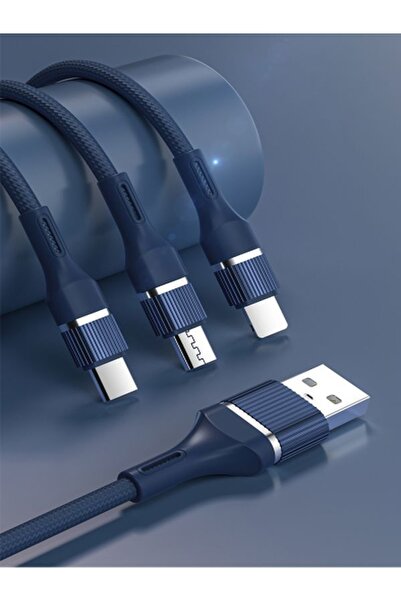 XS Type-c 6a Süper Hızlı Şarj 100w Kumaş Dokuma Üçü Bir Arada Şarj Kablosu