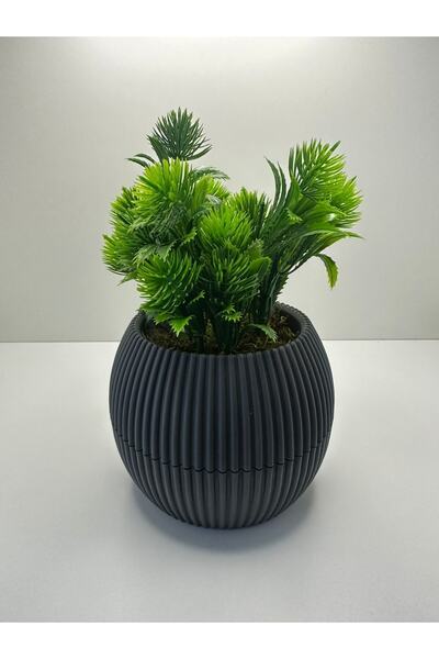 BYSHOME Gri Saksıda Yapay Çiçek Yeşil Iğneli Çam Demeti Dekoratif Mutfak Banyo Masa Çiçeği 17 Cm