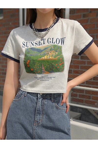 Machetta Жіночий футболка з принтом Sunset Glow, комір з рукавами, темно-сині...