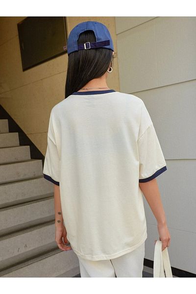 Keywest Αυτοκόλλητο Plus Size Look Μανίκι γιακά Πολύχρωμο 100% βαμβάκι Oversize μπλουζάκι