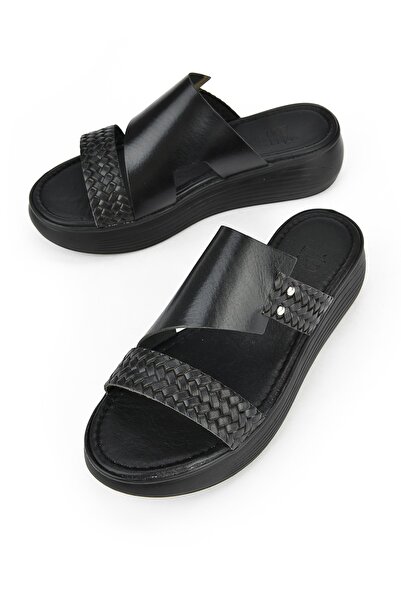 Ziya Γυναικείες παντόφλες από γνήσιο δέρμα μαύρες - 1411010z500