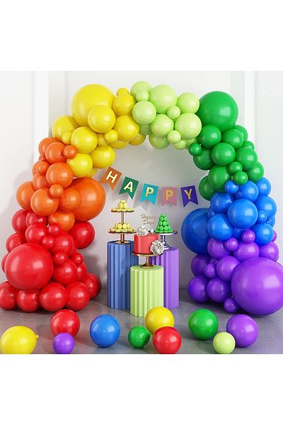 party mix Rainbow Balloon Chain Rainbow Birthday Concept Balloon Set 65 Pieces Balloons and Balloon Chain
