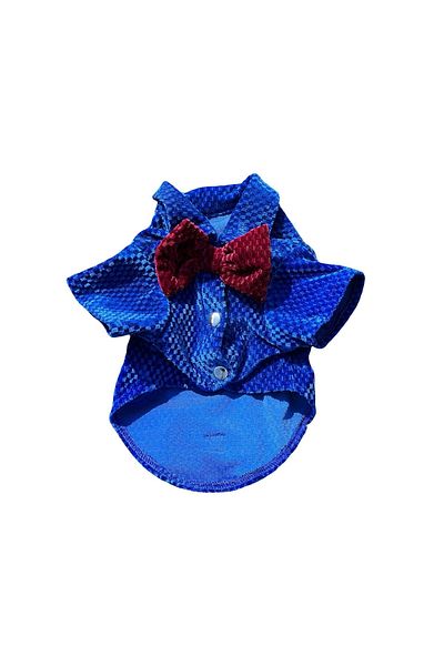 Bi Dolap Ponçik Shirt Saks Blue Claret Red Bow Tie Silk Cat Dog Outfit & Shirt