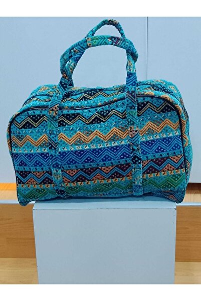 NUR TEKSTİL Kadın Mavi Desenli Orijinal Dokuma Kilim Desenli Etnik-otantik Yı...