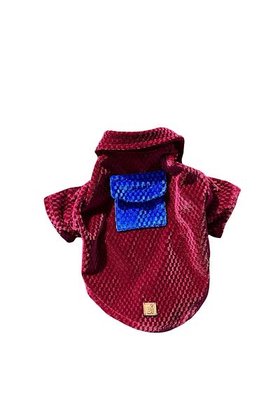Bi Dolap Ponçik Bi Velvet Shirt Burgundy Saks Blue Bow Tie Silk Velvet Cat Dog Outfit & Shirt