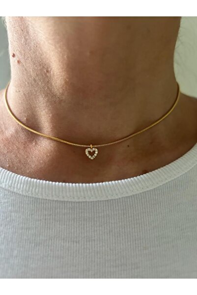 Rossetto Atelier Altın Kaplama Mini Zirkon Taşlı Kalp Choker Kolye