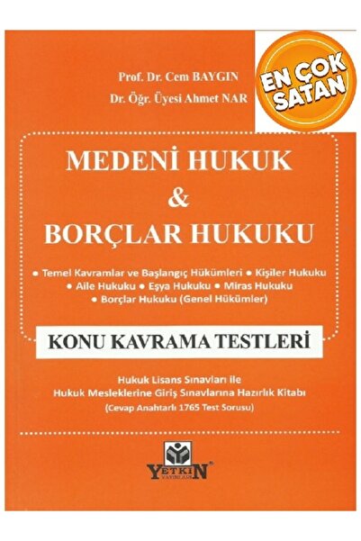 Yetkin Yayınları Medeni Hukuk & Borçlar Hukuku Konu Kavrama Testleri-2023-cem...