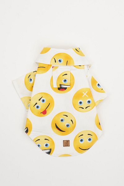 Bi Dolap Ponçik Bi Emoji Shirt Emoji Pattern Poplin Fabric Cat Dog Outfit & Shirt