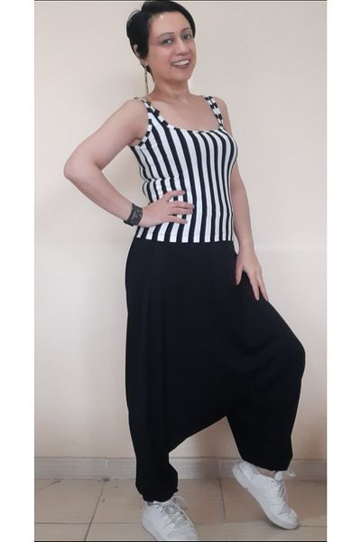 Mertcan Butik Black Elastic Shalwar Trousers with Waist Corsage