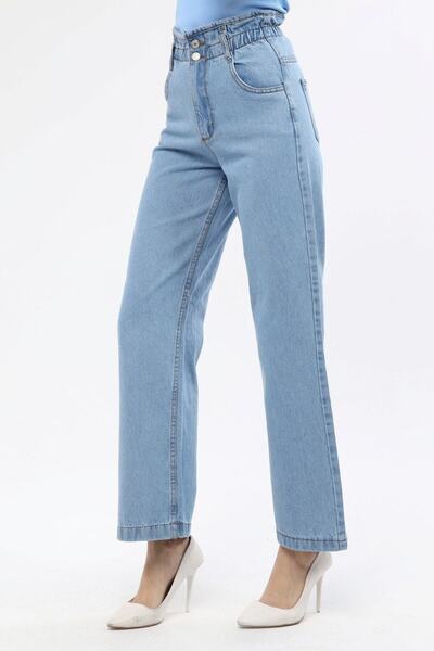 SHEVEGA Ice Blue Elastic Waist Boyfriend Φαρδύ τζιν παντελόνι φαρδύ τζιν