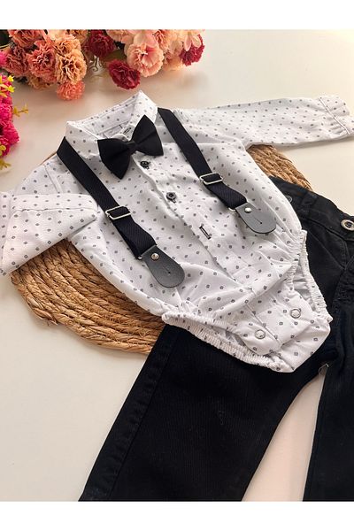 momowiki Colorful Polka Dot Shirt Suit with Oxford Fabric Suspender Belt