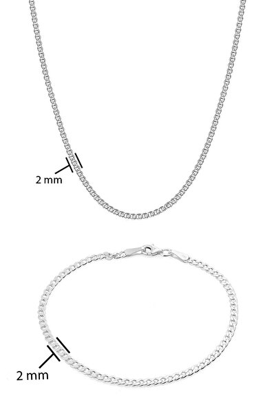 Adal Silver Erkek 925 Ayar Gümüş Gurmet Zincir Kolye Bileklik Set