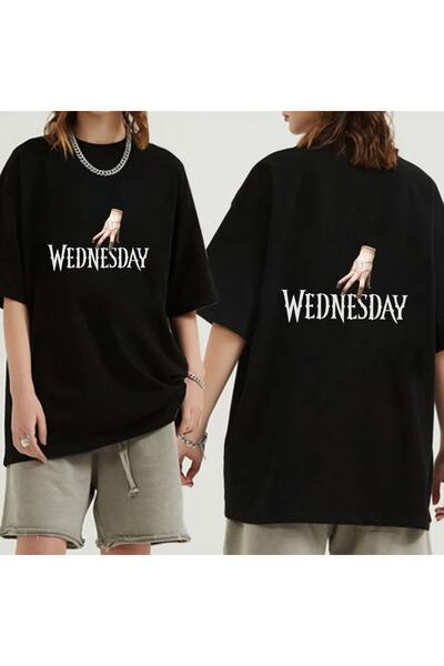 MECH BUTİK Τετάρτη εμπριμέ μαύρο μπλουζάκι υπερμεγέθη