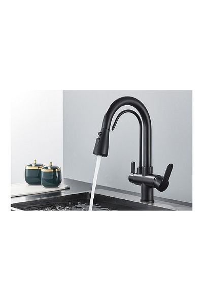 OEM Kitchen Sink Faucet Dual Flow Short Model Water Purification Outlet Spiral 7 Years Warranty Imported Matte Black