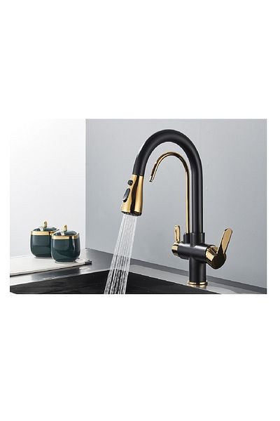 OEM Kitchen Sink Faucet Dual Flow Short Model Water Purification Spout 7 Years Warranty Imported Black/gold