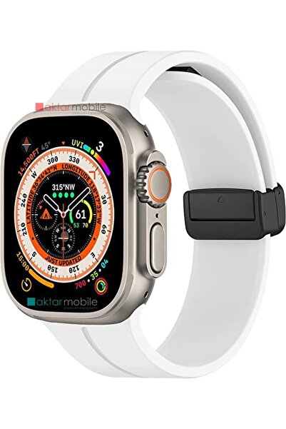AktarMobile Watch Ultra 49 Mm Uyumlu Silikon Kordon Magnetik D Tokalı Spor Ka...