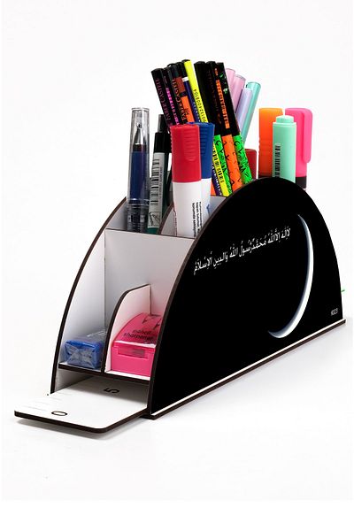 kutuTR Wooden Vip Islam Series Rainbow Ruled Desktop Pen Holder Organizer with Assembled Box