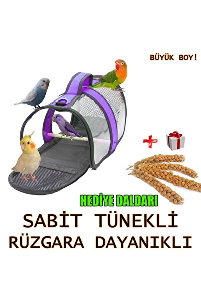 AlaPet Tünekli, Fileli Muhabbet Kuşu Taşıma Çantası (ŞEFFAF) Royal Milano-mor...
