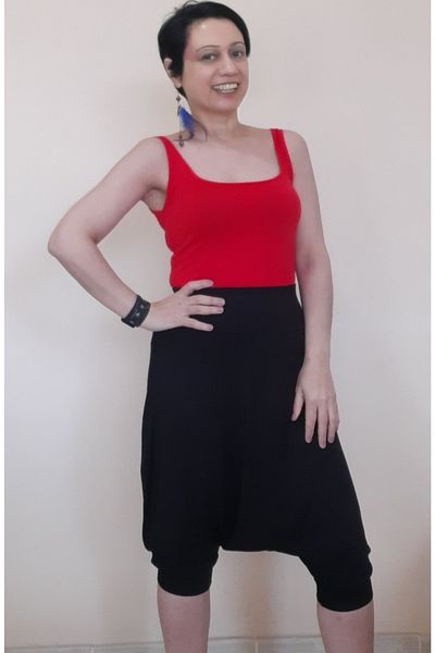Mertcan Butik Black Elastic Waist Corset Combed Cotton Viscose Below the Knee Shalwar
