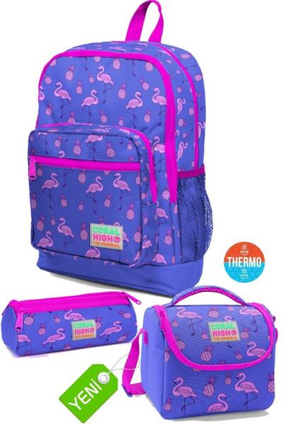 Coral High Lavanta Pembe Flamingo Desenli Okul Çantası,thermo Beslenme,kaleml...