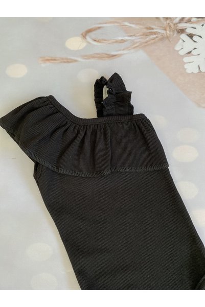 Mini Kids Baby Baby Girl Frilly One Shoulder Strap Snap Bodysuit