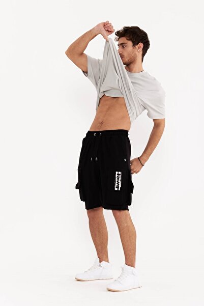 THIMOON Men's Black Pocket Combed Cotton Shorts