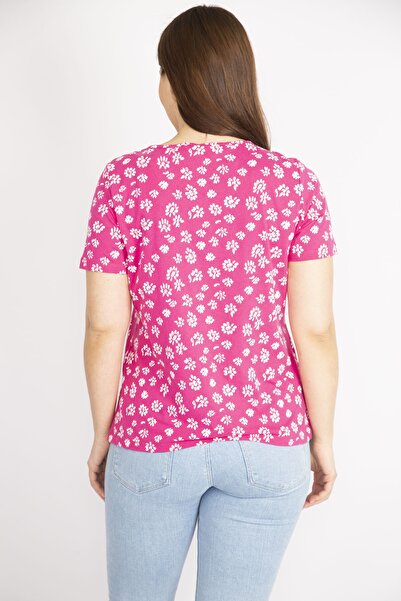 Şans Γυναικεία μπλούζα Fujya μεγάλου μεγέθους από βαμβακερό ύφασμα με floral σχέδιο 65n36083