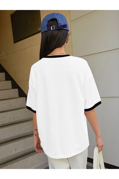 Machetta Large Size 6-Piece Sticker Look Collar Sleeve Colorful 100% Cotton Oversize T-shirt