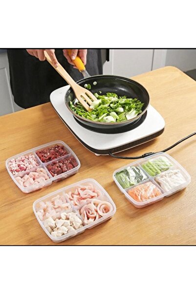 Bayev 2 Pieces 4 Compartments 400 ml Breakfast Vegetable Storage Container with Lid 400 ml Meal Storage Refrigerator Organizer