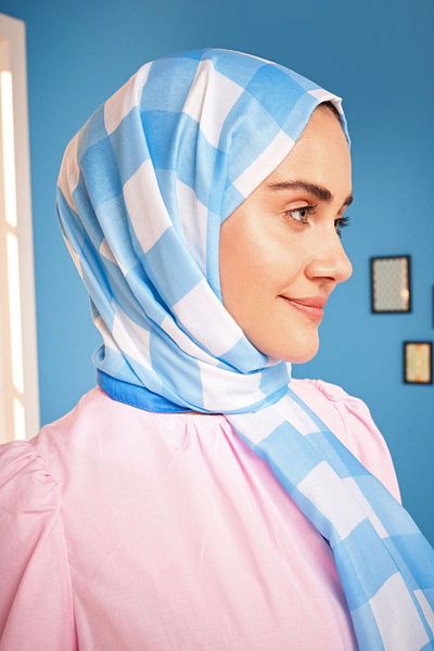 Modakaşmir Şal din bumbac cu model în carouri
