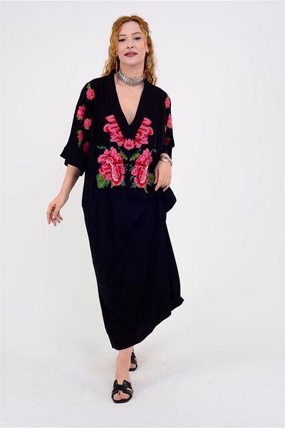 ZTO Women's Embroidered V-Neck Dress